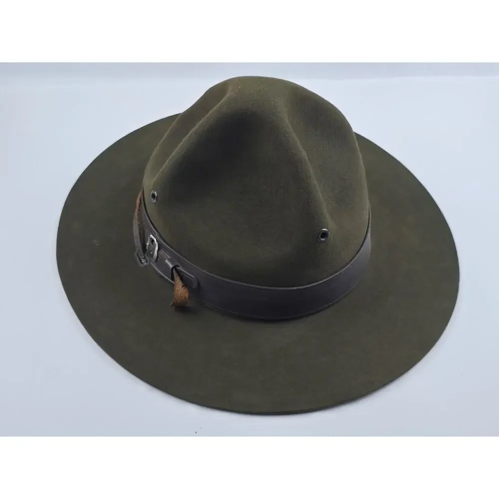 1970 Boy Scouts America BSA Campaign Hat 7 3/8 Drab Olive Champ Chin Strap